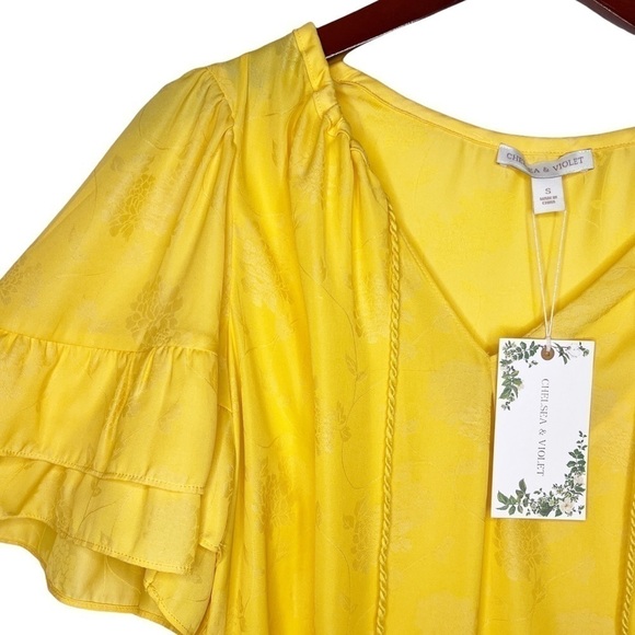 CHELSEA & VIOLET NWT Ruffle Sleeve Boho Peasant Dress Size Small in Maize Yellow - Picture 3 of 14